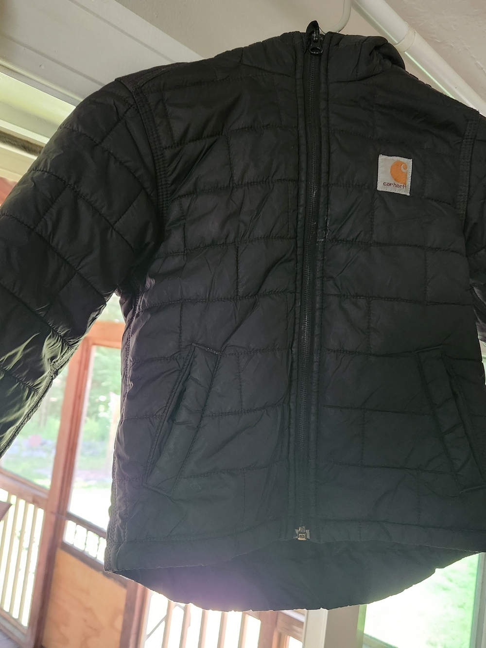 Carhartt Kids Black Quilted Hooded Puffer Jacket with Logo Patch